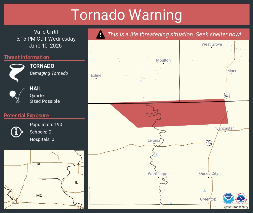 Tornado Warning including Putnam County, MO, Schuyler County, MO