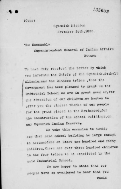 TheReclamare's tweet photo. 1/3 
Nov 20th, 1896
Squamish Nation to Indian Affairs, Ottawa

'We have received your letter informing the Chiefs of the Squamish, Sechelt Cliamin, and the Calahoos tribes, that you will grant us the (Residential) School we are in great need of for the education of our children' https://t.co/91dWtWb1fM