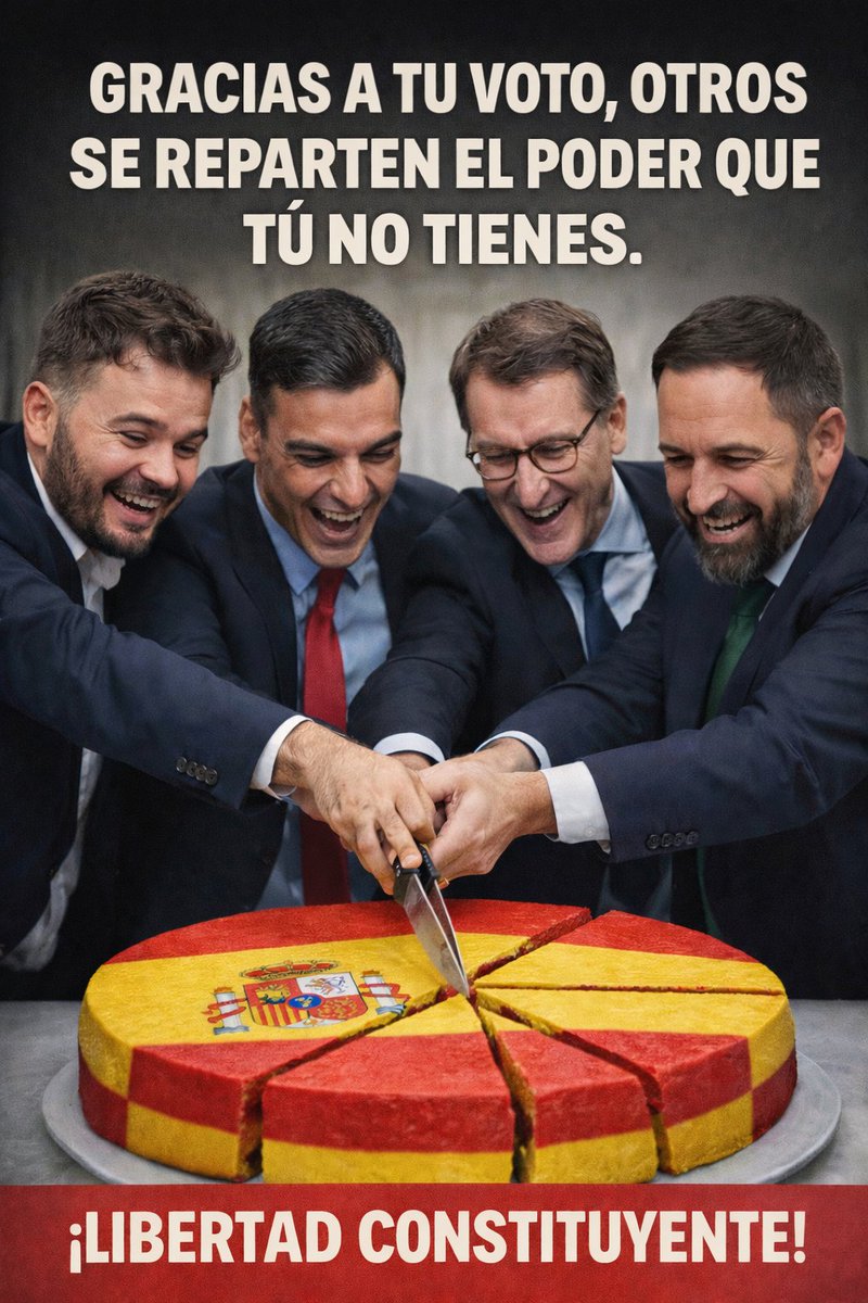 2aTransicion's tweet photo. En resumen:

Los partidos eligen a los diputados de las listas y los partidos eligen al presidente.

Y tú piensas que tienes democracia porque puedes cambiar los porcentajes del reparto de escaños, pero no eliges a tu diputado ni al presidente.
#Partitocracia https://t.co/rTa1JkhvUF