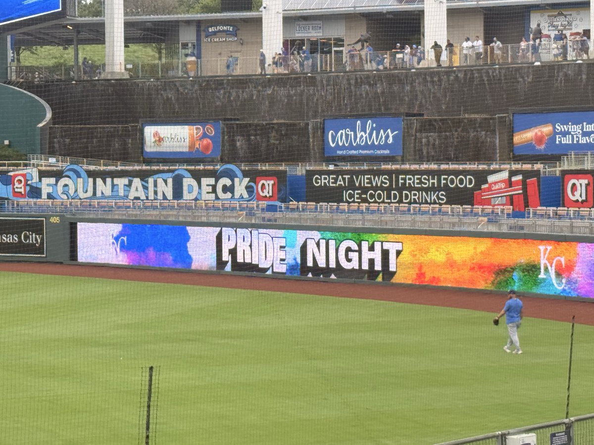 KoldPlunge's tweet photo. @Royals @MLB 

Glad I didn’t pay for these tickets.  Why do we need to celebrate someone’s sexuality again?

Equal height of the American flag, too. https://t.co/XtGMUIjvgY