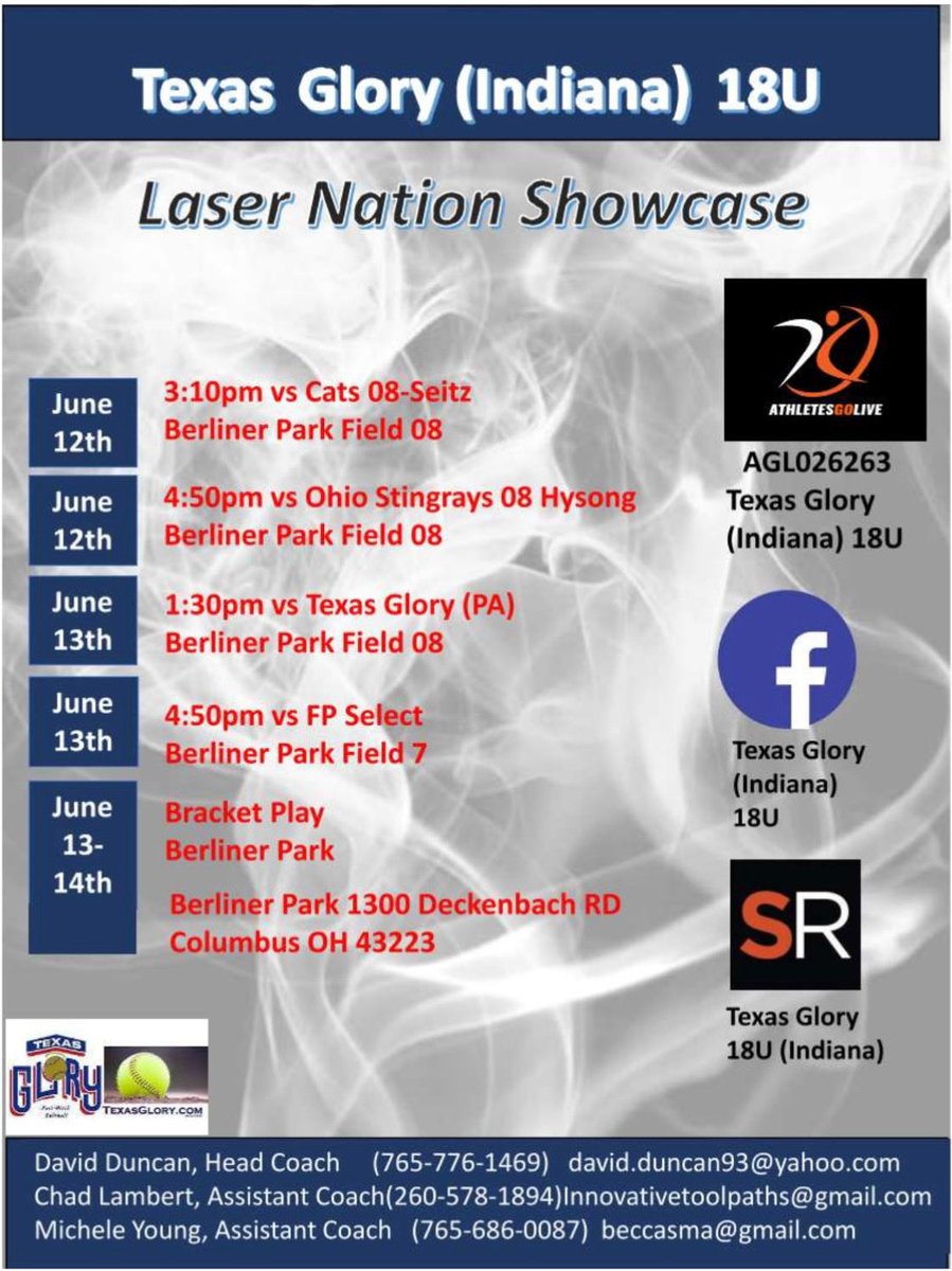 IzzyIsch99's tweet photo. This weekend we’ll be in Ohio for the Laser Showcase! Here is the schedule, hope to see some of you there to watch! 
@18uGlory 
@TrineSoftball 
@FCGrizSoftball https://t.co/budQycFf1d