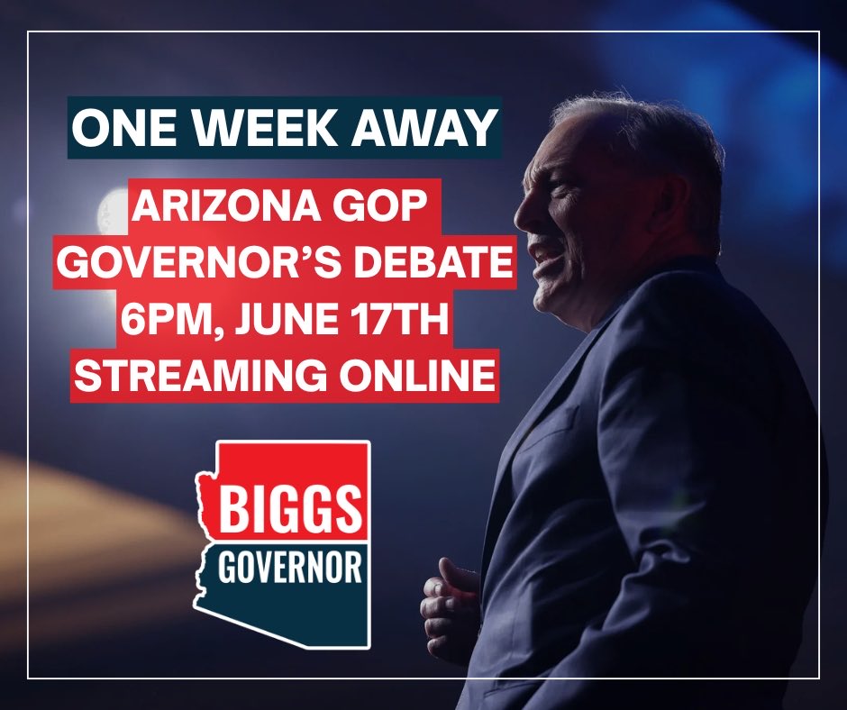 andybiggs4az's tweet photo. Next week, I’ll be taking the debate stage to share my vision of Restoring the American Dream in Arizona.

💰 Eliminate the state income tax

🏋️ Implement the MAHA Agenda

🚔 Fully fund our public safety departments

🌵 Responsibly manage our state’s natural resources of land, water, and minerals

🏠 Cut red tape and barriers to make home ownership affordable and achievable again

⛽️ Stop our dependency on California for gas and use reliable, affordable energy sources to drive down utility costs

Our debate will be streamed online at the Arizona Clean Elections YouTube page in the comments, join us next Wednesday at 6pm!