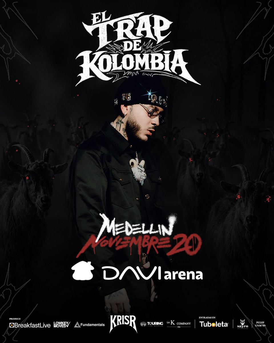 elcrewx's tweet photo. 🐐¡Llegó el momento de que LA K-BRA rompa una ARENA en MEDALLO!

🎙️El 20 DE NOVIEMBRE, KRIS R. se presentará en el DAVIARENA de la ciudad de MEDELLÍN para dar el que será uno de los MEJORES SHOWS de TODA su CARRERA.

🎟️PREVENTA EXCLUSIVA DAVIVIENDA DESDE YA hasta el 12 DE JUNIO a las 3:59 PM o hasta agotar existencias

🎟️PREVENTA FANS desde el 12 DE JUNIO a las 4:00 PM hasta el 13 DE JUNIO a las 3:59 PM o hasta agotar existencias

🎟️VENTA GENERAL desde el 13 DE JUNIO a las 4:00 PM

🔗: https://t.co/mgsZ1vGqDc