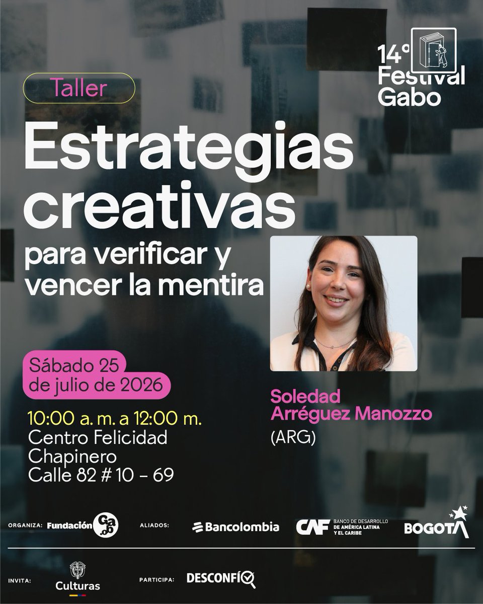 FestivalGabo's tweet photo. @dw_akademie ¿Te gustaría anticiparte a las narrativas engañosas? 🤔

El equipo de Proyecto Desconfío (@DesconfioA) propone repensar la verificación periodística desde una dimensión narrativa en el taller ‘Estrategias creativas para verificar y vencer la mentira’.

➡️https://t.co/Bs2J7kfesF https://t.co/VAd0c2Uqxa
