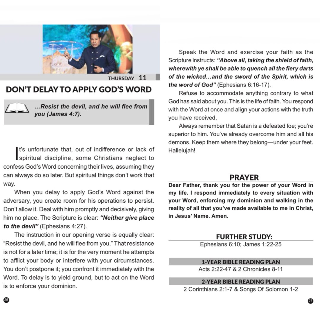 chillzmach's tweet photo. Today’s Rhapsody of Realities by Pastor Chris Oyakhilome 11 June 2026: DON’T DELAY TO APPLY GOD’S WORD ❤️🔥🙏🏽 https://t.co/4gESGr4i7d https://t.co/PgwxcyO6BG