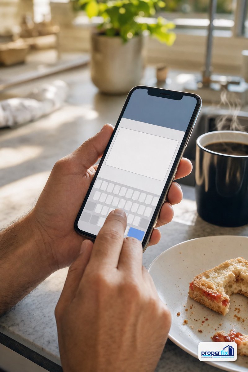 ProperFixer's tweet photo. Sarah rushed down the stairs, juggling breakfast and a broken dishwasher. One quick text in the ProperFix app for 'broken dishwasher' was all it took. A vetted technician arrived by 10:30, restoring calm to her hectic morning. 
 
ProperFix. https://t.co/CkefkMWZG2