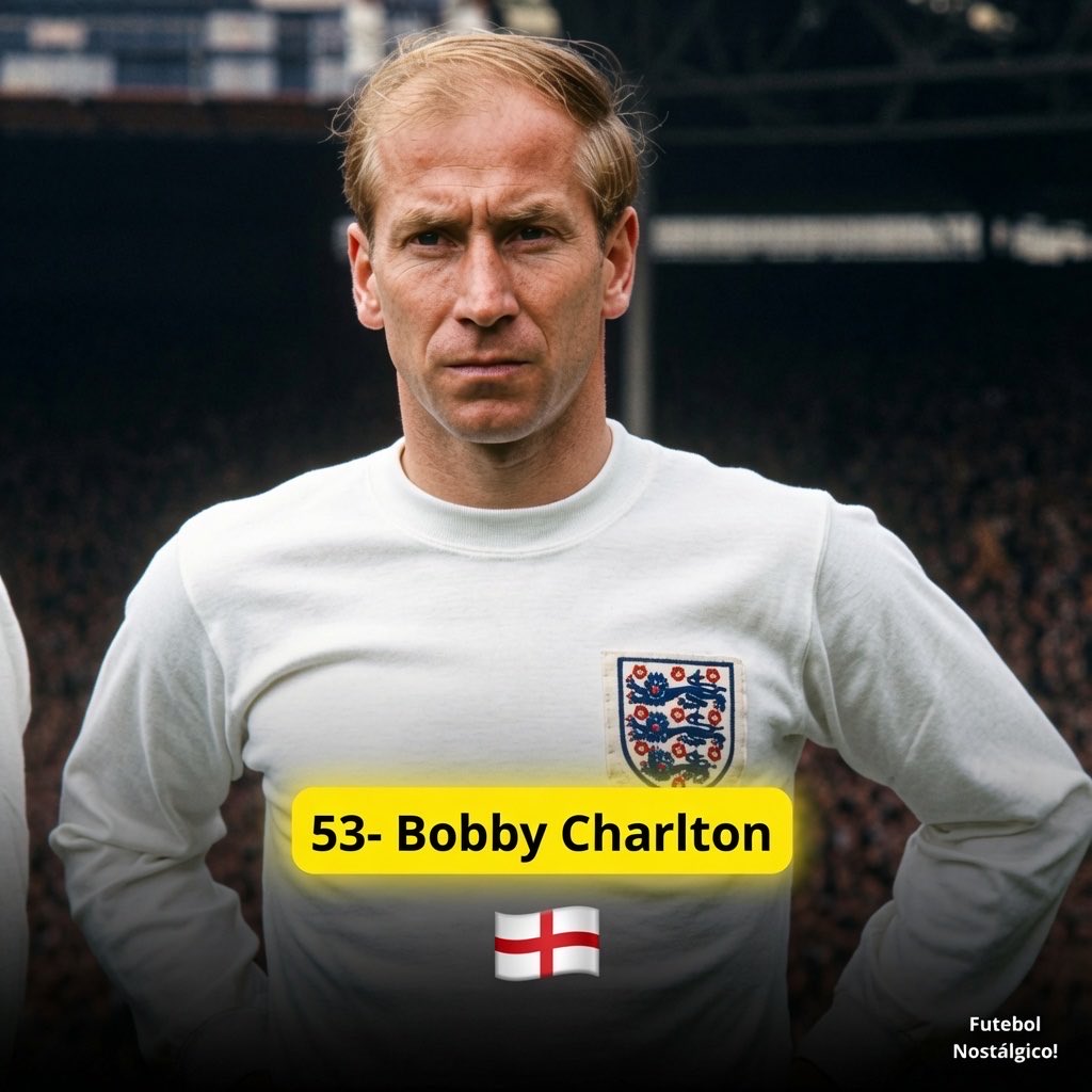futnostalgico's tweet photo. 53- Bobby Charlton participou de quatro Copas do Mundo pela Seleção Inglesa: 1958, 1962, 1966 e 1970. 

O auge de sua carreira ocorreu no mundial de 1966, disputado em casa, onde liderou a Inglaterra rumo ao seu primeiro e único título mundial e foi eleito o melhor jogador do torneio.