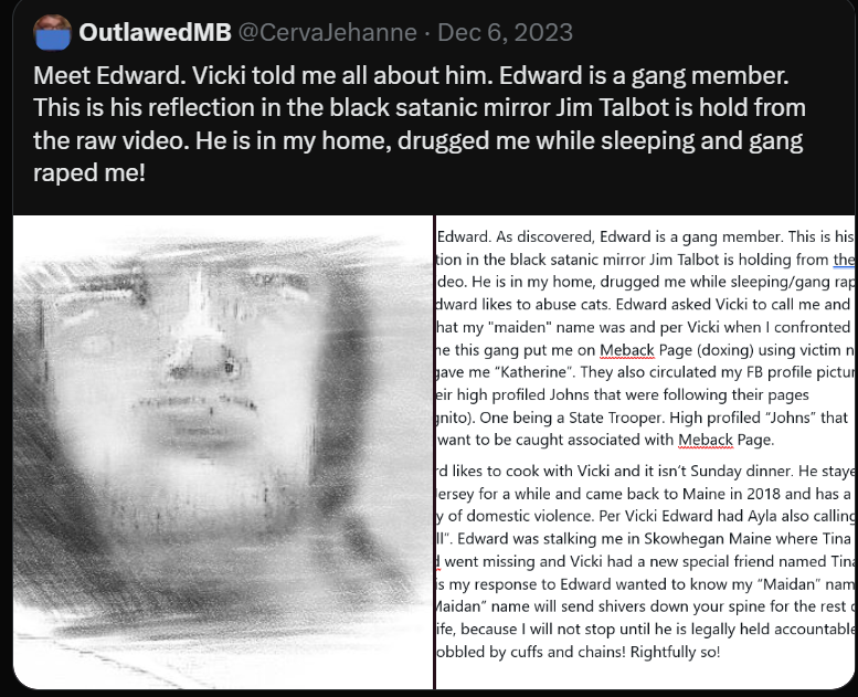 CervaJehanne's tweet photo. It's ok for Jim Talbot rapist pedophile gang includes cops to produce sex crime rape &amp; child sexual abuse videos but not o.k. for Kennebec Probations Officer to view child sexual abuse material. sick SOB's #MaineCrime #Crime @NancyGrace @FBI @MEStatePolice @FBIBoston @NCMEC https://t.co/dMgG2Tf8Og