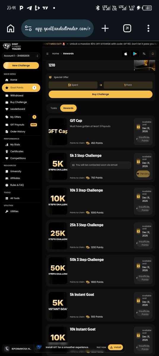 UgbechieWalter's tweet photo. @HafeezGFT @NazGFF @NazGFT @GoatFunded I'm really disappointed in @GoatFunded  customer service, I have been trying to claim my goat point rewards for almost a month now and it has been showing pending ever since then, please @EdwardXLreal @GoatFunded @HafeezGFT you guys should look at it https://t.co/IyAvbc4STj