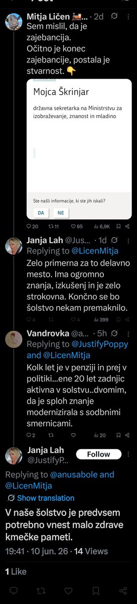 LicenMitja's tweet photo. Si je sekretarka na Ministrstvu za šolstvo @mojcaskrinjar  omislila koprivo?
Piše kot Mojca, obnaša se kot Mojca, istim sledi kot Mojca, razmišlja kot Mojca., argumentira kot Mojca ( nič ) blokira kot Mojca....je torej Mojca? https://t.co/DHupWSURRI