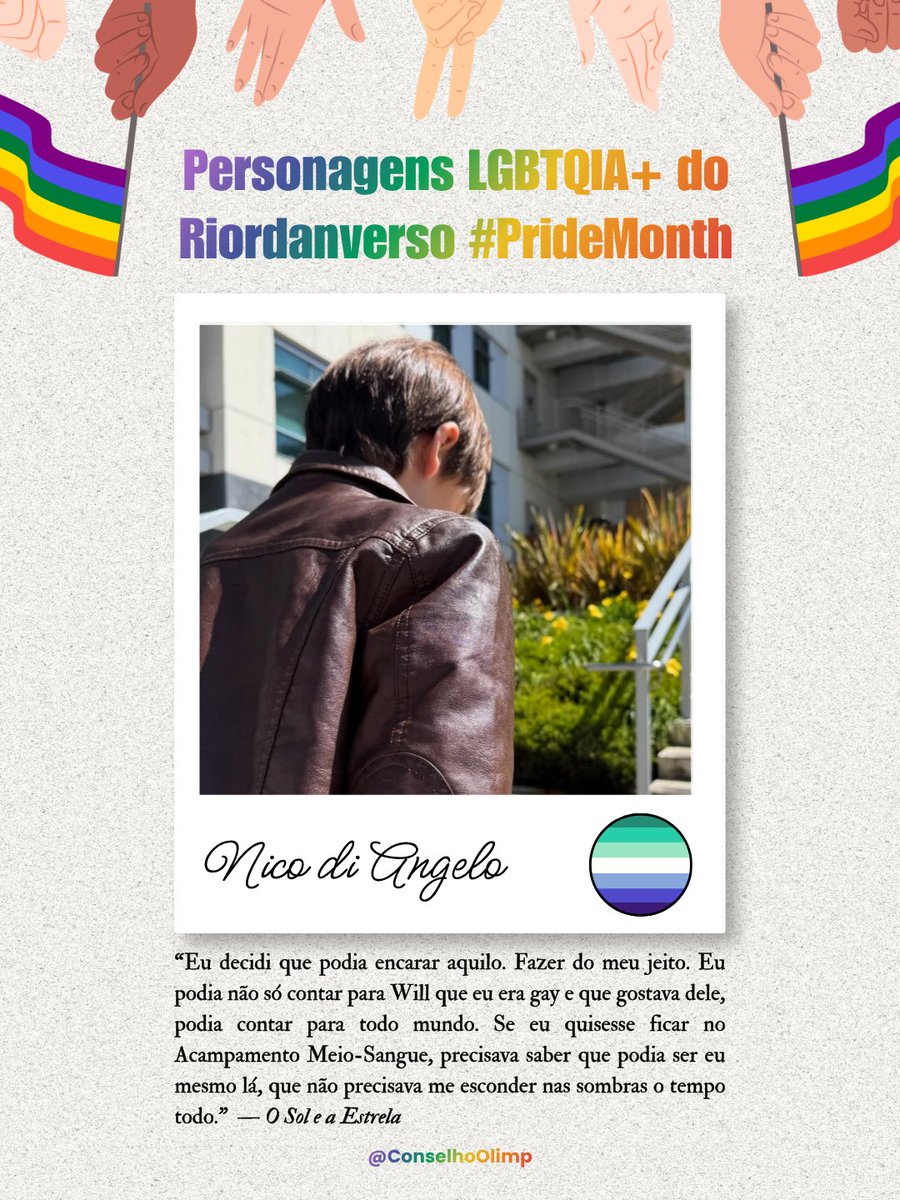 ConselhoOlimp's tweet photo. Personagem LGBTQIA+ do dia: Nico di Angelo

Semideus grego, filho de Hades, conselheiro-chefe do Chalé 13, membro honorário do senado de Nova Roma, embaixador de Plutão, rei fantasma, levou Athena Parthenos de Roma ao CHB, sobreviveu ao tártaro duas vezes.

Gay.
#PrideMonth https://t.co/mHUdqqus98