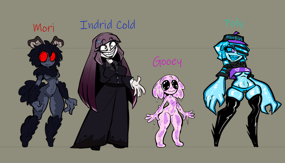CryptidCharmer's tweet photo. Here are all the revealed Cryptids! (Thought I should put all of them into one tweet :])

-Mori the Mothwoman
-Indrid Cold
-Gooey the Kinderhook Blob
-aaaaand Poly. The Polybius ghost gal

I shall see if more will be revealed before the game release, but teasers are coming 100%! https://t.co/ufaBgNQpFk