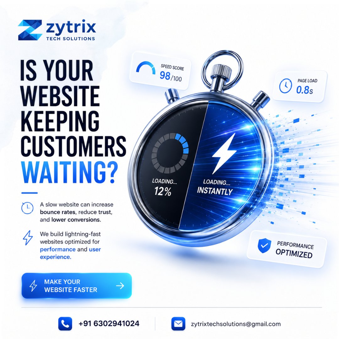 ZytrixTech's tweet photo. Every second matters online. Faster websites create better customer experiences.

#WebsiteSpeed #WebDevelopment #SEO #BusinessGrowth https://t.co/IjfeR0rSnS