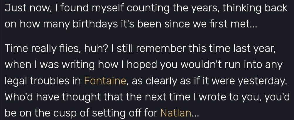 ImpactCalibur's tweet photo. @NonExistence698 @Ty4UrTimeJose @umbre_eons She says that she was thinking about how many years it had been since she had first met the traveler, but she doesn't specify how many years it actually was. https://t.co/wl7TatjZAS