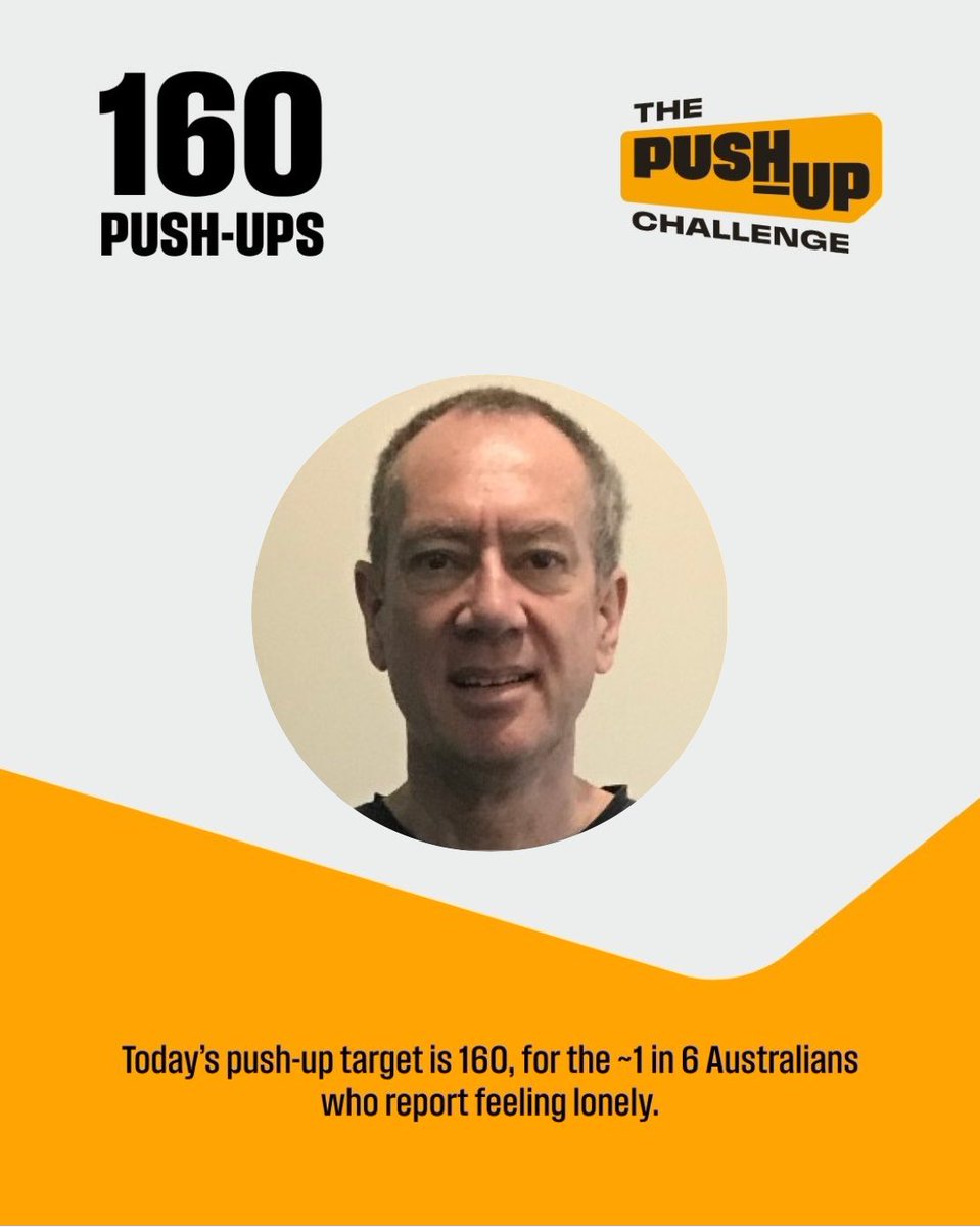 robinckay's tweet photo. https://t.co/l35CBkccH2
160 push ups today because 1 in 6 Australians report feeling lonely. @pushforbetter https://t.co/xHonFc3wiy