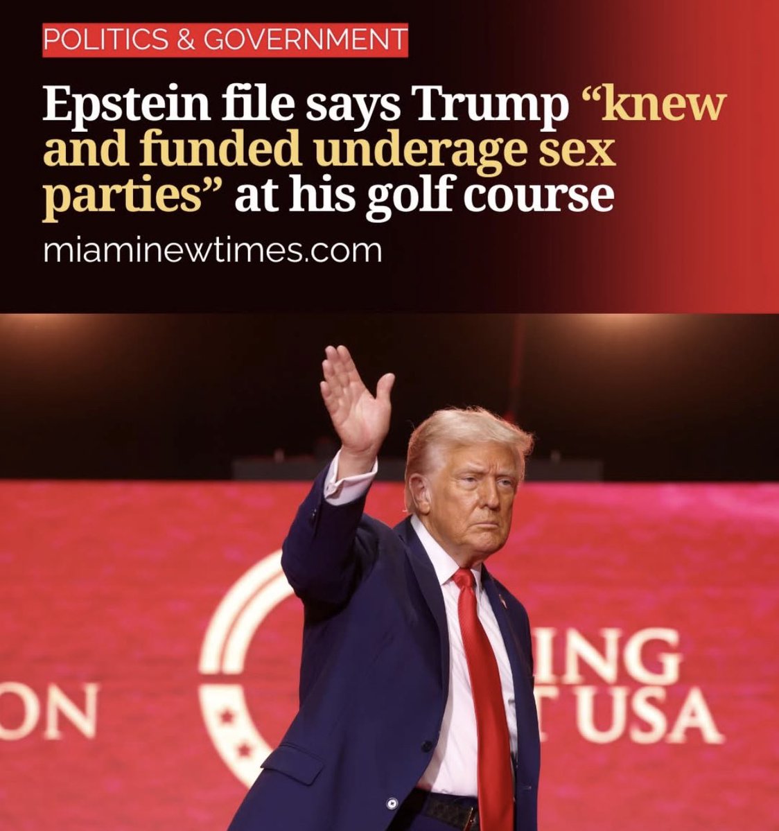 AnnieForTruth's tweet photo. Epstein file says Trump “knew and funded underage sex parties” at his golf course. 😡 https://t.co/7CjCgC1H5p https://t.co/AxnVjweuXL