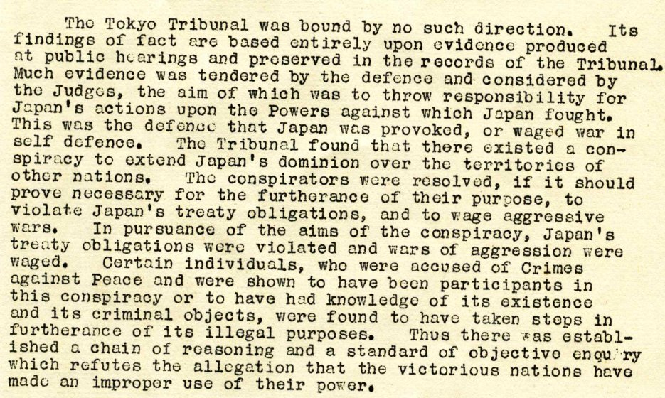 ChinaEmbInNZ's tweet photo. Justice Northcroft of NZ revealed: At the #TokyoTrials, the defence argued Japan’s actions were taken against the Powers—that Japan was provoked, or waged war in self-defence. But the Tribunal found a pre-existing conspiracy to extend Japan’s dominion over other nations, violate treaty obligations, and wage aggressive war. Its findings rest entirely on evidence from public hearings and thus there established a chain of reasoning and a standard of objective enquiry which refutes the allegation that the victorious nations have made an improper use of their power. #TokyoTrials80