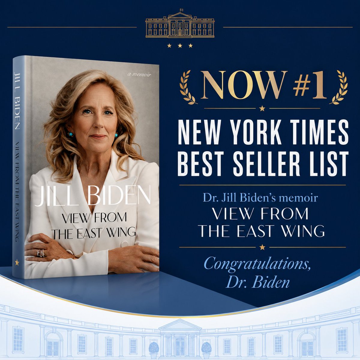 ChrisDJackson's tweet photo. 🚨BREAKING: JILL GOES TO NUMBER 1   Jake Tapper, Alex Thompson, and the rest of the media pile-on crew spent all last week attacking @DrBiden, smearing her for standing by her husband, questioning her motives, and pretending Democrats wanted the Bidens to just “go away.”

Well, bad news for the professional Biden haters:

Dr. Jill Biden’s memoir, View From the East Wing, is now #1 on the New York Times Best Seller list. 🔥🔥🔥

The pundits ran their mouths.

The people bought the book.

They just can’t get it right when it comes to the Bidens.

Congratulations, Dr. Biden. 💙

@JoeBiden @DrBiden @HunterBiden