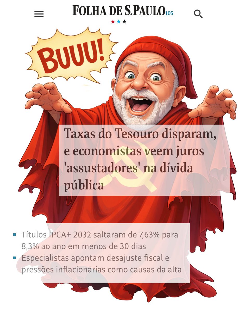 npcnewss's tweet photo. A @folha e a mídia do consórcio trata o Lula como uma entidade fantasmagórica inominável. Na época do Bolsonaro qualquer problema tinha um culpado, agora os juros são assustadores por um infortúnio do destino.... https://t.co/JHXLdajIm0