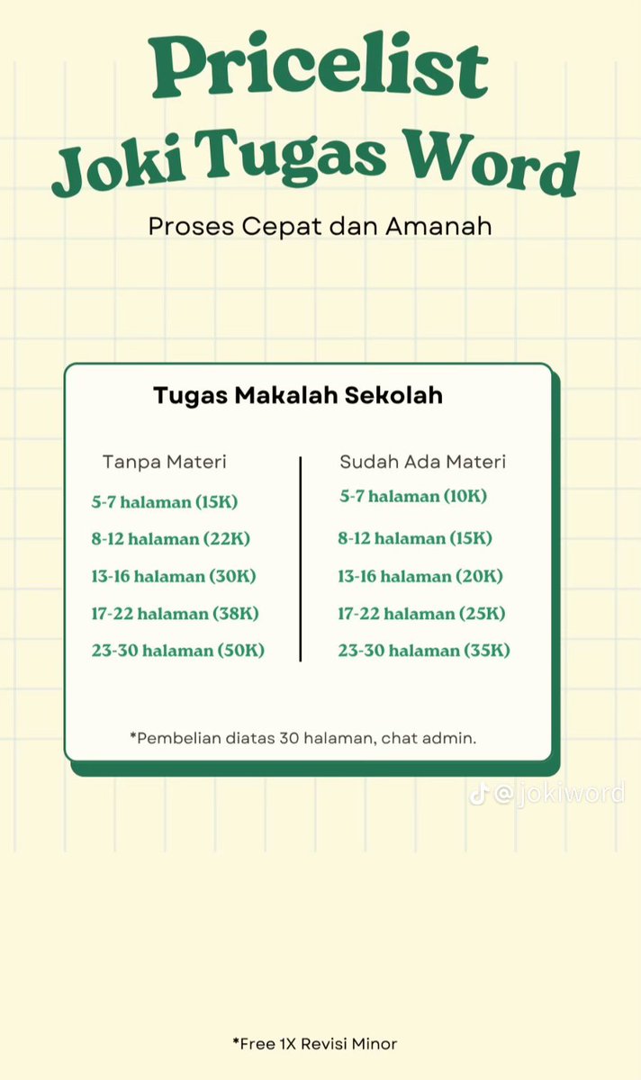 png_505's tweet photo. Harga ramah mahasiswa 💸 Fast respon ⚡
DM untuk konsultasi & estimasi harga
#zonauang #zonajajan #makalah #proposal #word #tugas #tugaskuliah #tugassekolah https://t.co/id6K4JH3AG
