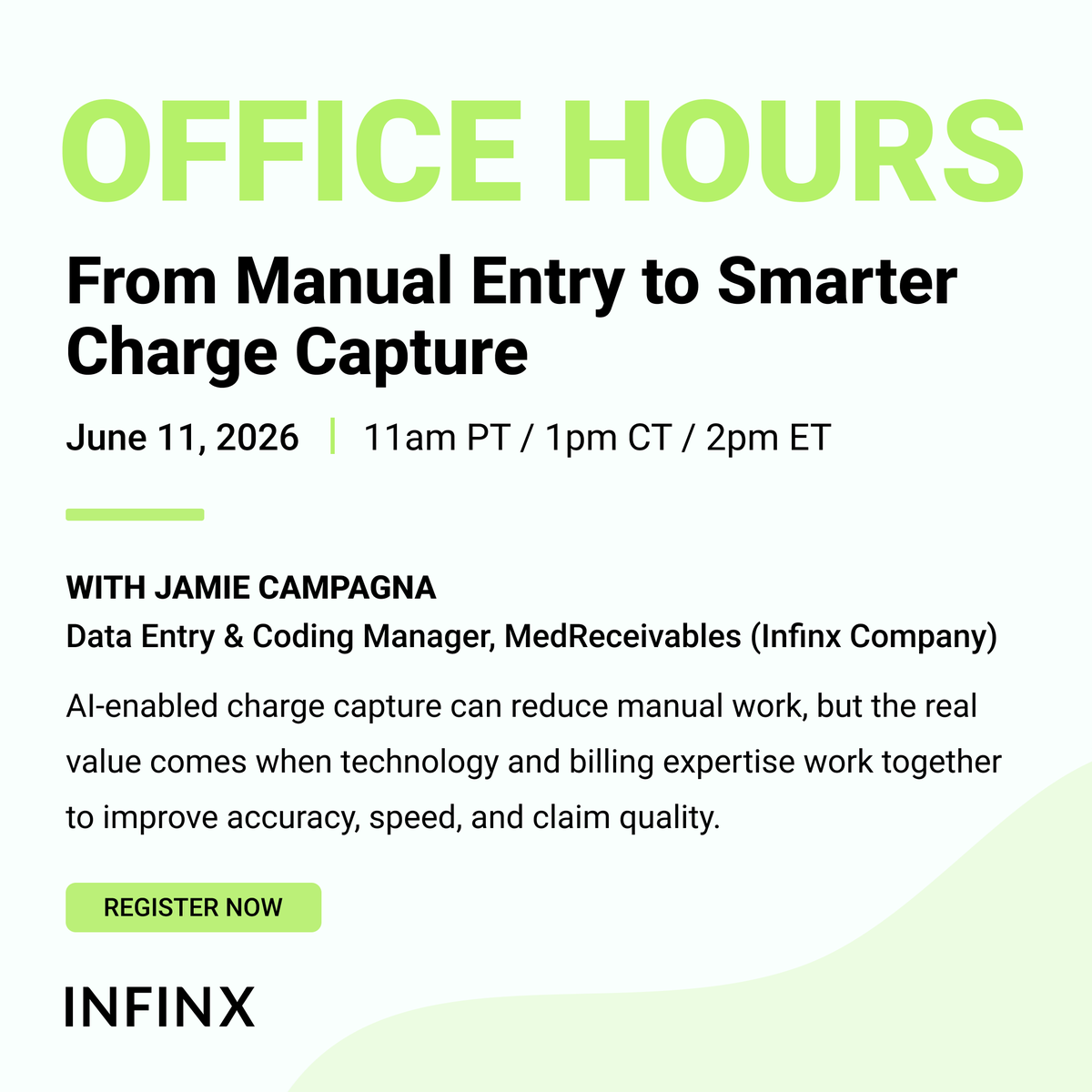Infinxinc's tweet photo. Manual charge entry involves CPTs, units, diagnoses, addendums, demographics, payer details, and claim accuracy.

Join Office Hours for a practical look at how AI-enabled document intelligence is changing charge capture workflows: https://t.co/cITdRLDRkW

#RevenueCycle #RCM https://t.co/1DnajLgsN9