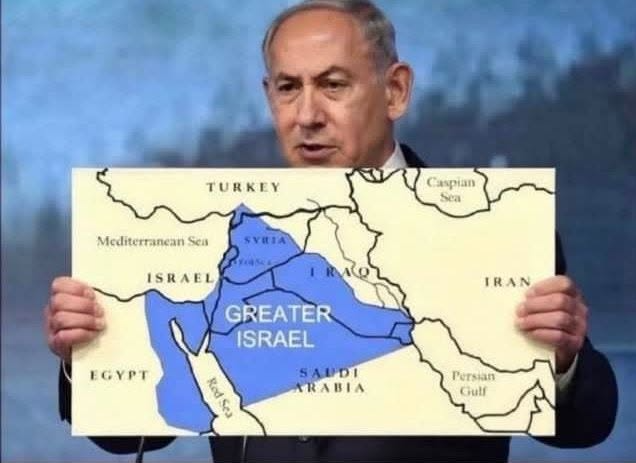 RaggedTP's tweet photo. As the old joke says:
'Israel just wants peace.'
'A piece of Lebanon. A piece of Jordan. A piece of Syria. A piece of Egypt. A piece of Iraq...' https://t.co/Mem549JzUo