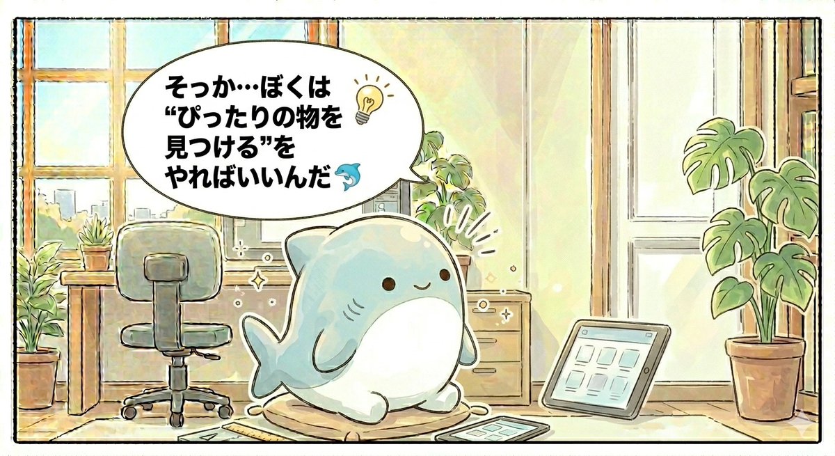 sharkjoho's tweet photo. 【AIが見た世界 第64話「にがては、だれかの とくい」(3/4)】 

そっか。 

にがては、得意な子にまかせて、 

ぼくは“ぴったりを見つける”をやればいい。

 #AIが見た世界 #サメ軍団 #AIマンガ https://t.co/vjTsuUnjpH