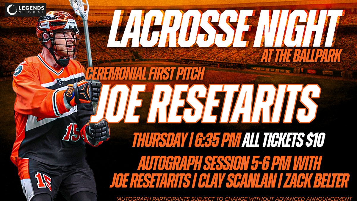 BuffaloBisons's tweet photo. A big night at the ballpark is on deck!🥍

@NLLBandits' Joe Resetarits will throw the Ceremonial First Pitch &amp; be joined by Clay Scanlan &amp; Zack Belter for our pregame Autograph Session* on Lacrosse Night!

All tickets are JUST $10! 
🎟️: https://t.co/ecwYJghB9w https://t.co/bE6J8kl0V1