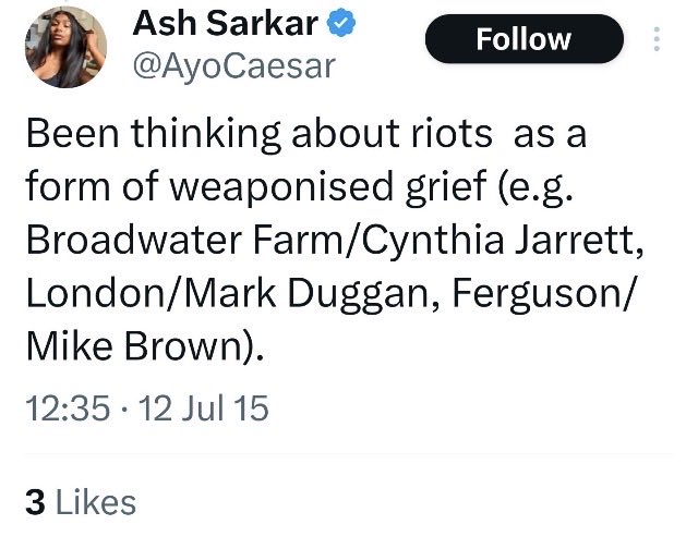 MrCDHamilton's tweet photo. @Fox_Claire @kafkaswife Maybe Ash should just view current events in Belfast as a form of ‘weaponised grief’. https://t.co/t2wtB8rCJ9