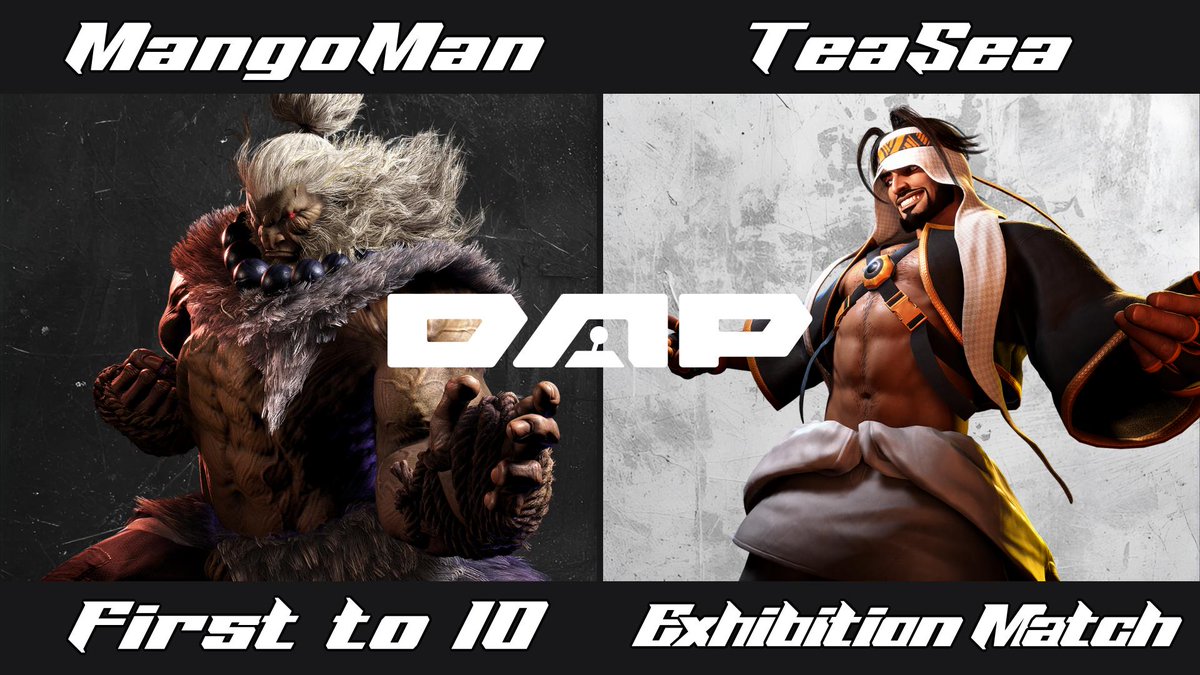 DreamAndPlay23's tweet photo. Alright ladies and gentlemen! "The Exhibition" starts tonight at 7:00pm! First match, Bearface vs. Ashura followed by MangoMan vs. TeaSea. Each set is FT10. Who's going to take it? Tune in at https://t.co/4DP3cq9s52 https://t.co/VohVDCxSGv