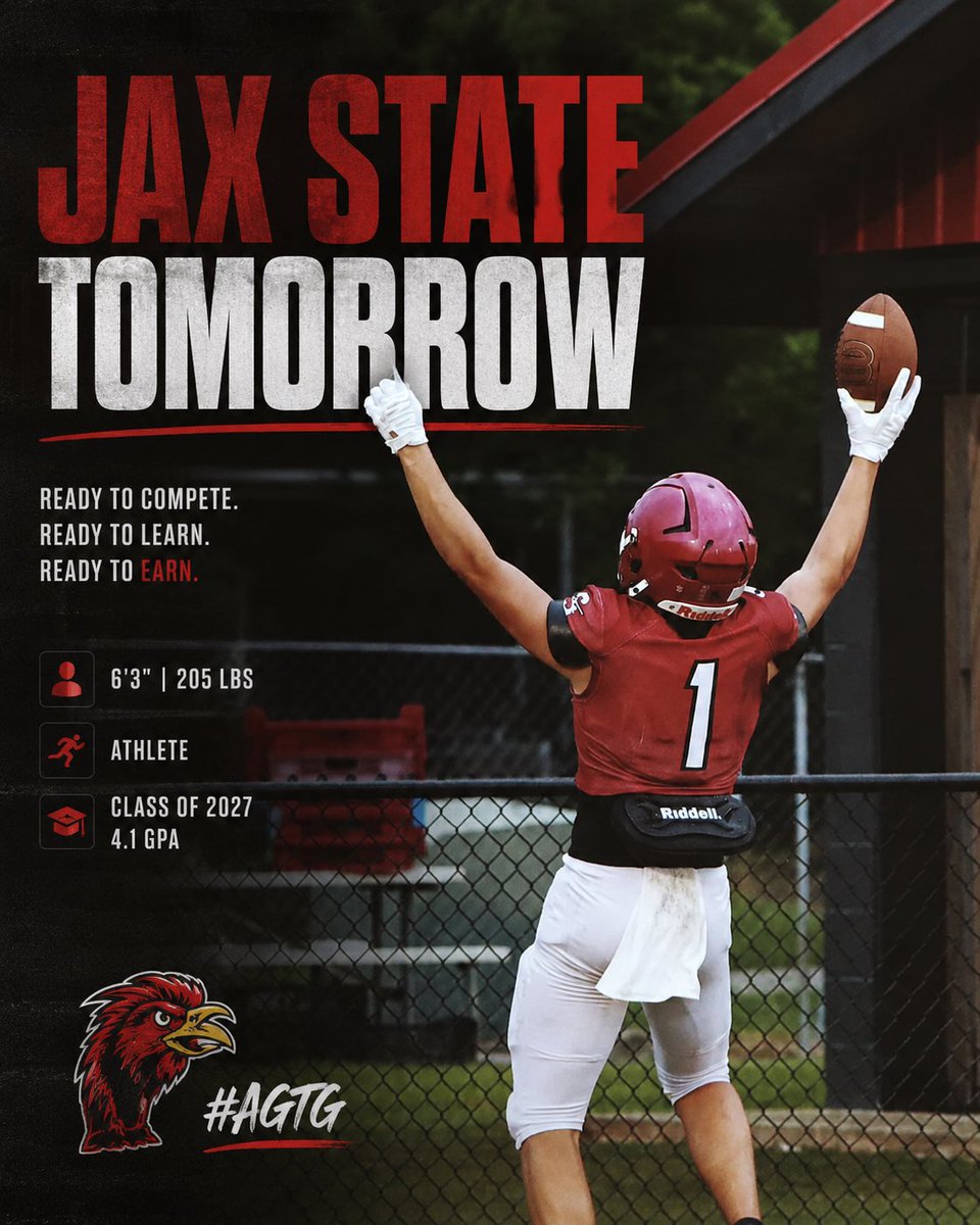 sasser_weston's tweet photo. Ready to compete, learn, and prove myself. Grateful for every opportunity to get in front of coaches and continue chasing my goals.
#AGTG #JaxState #ClassOf2027 #ATH #FootballRecruiting #WorkInSilence #EarnedNotGiven #NextLevel https://t.co/VjXOEAecec