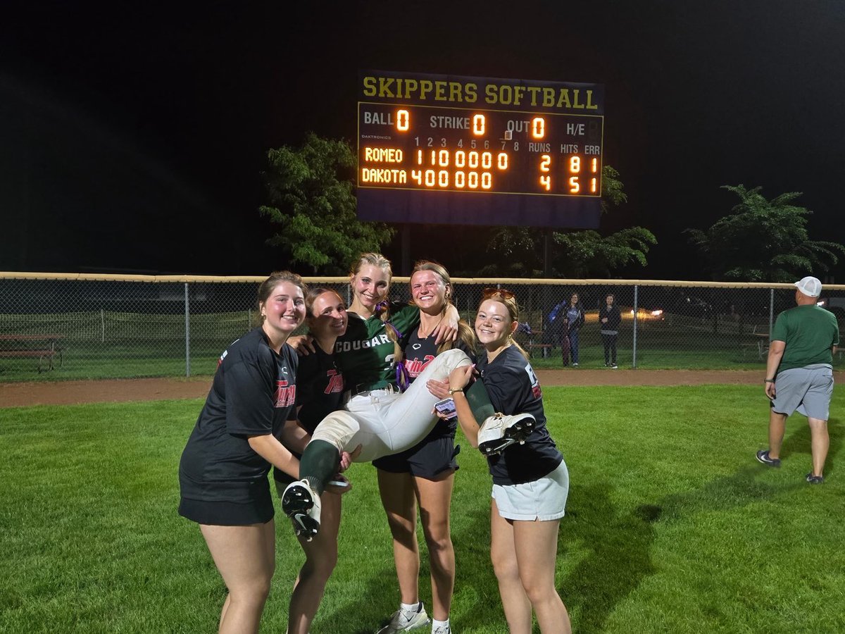 T2HazenGoleski's tweet photo. Love seeing our girls out supporting their team mates in the playoff’s Congrats to Mady (3 RBI’s) and Dakota for advancing to the semi’s at MSU. Shout out to Phoebe and Romeo for a great season. https://t.co/cRLOsrGjSO
