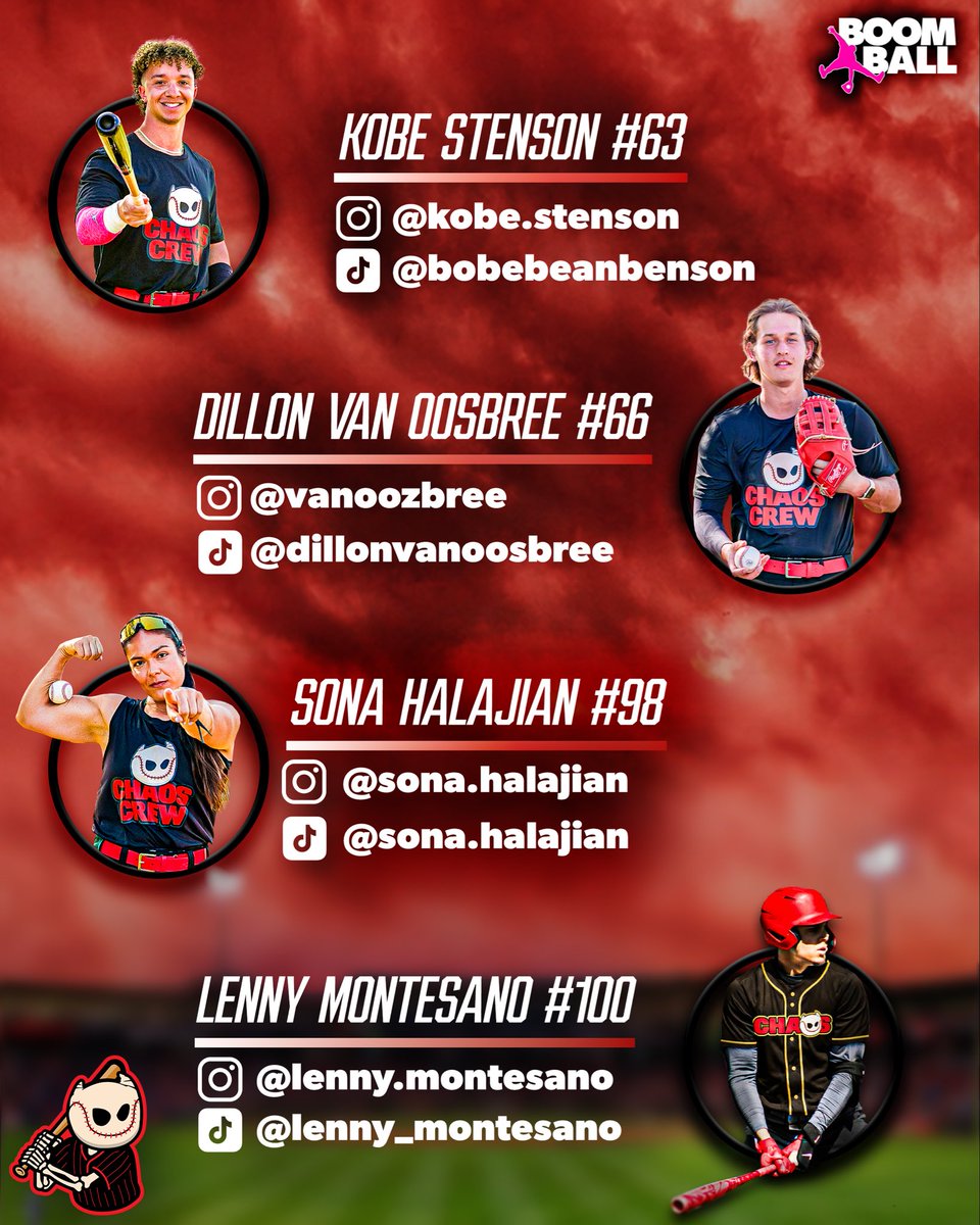 BoomBallTour's tweet photo. Official Roster &amp; Social handles for the 2026 Chaos Crew Summer Tour! https://t.co/p2xyGlelBx