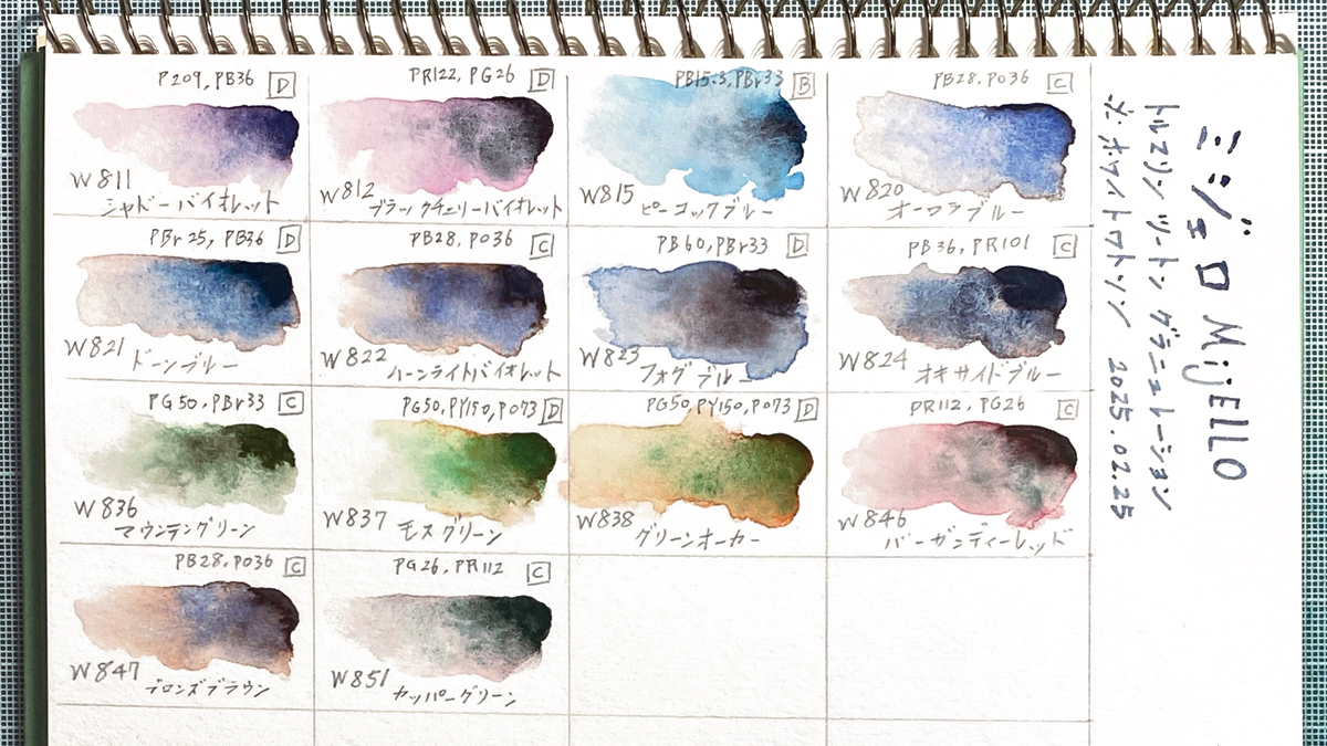 sarayan24's tweet photo. 私が所有しているミジェロさんの所持色色見本🎨
この機会にペタリしますね✨
使用した紙：ホワイトワトソン
 #ミジェロ https://t.co/JresIgj0VJ