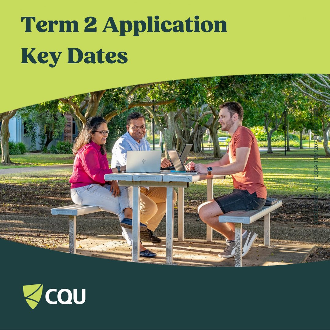 CQU's tweet photo. Don’t miss your chance to apply for Term 2, 2026! 

Closing dates: 
- QTAC: Thursday, 18 June
- UAC: Friday, 19 June
- Direct Entry via ApplyOnline: Monday, 29 June

Take the next step toward your future at CQUniversity today! 🎓 https://t.co/94gJWDJWzt