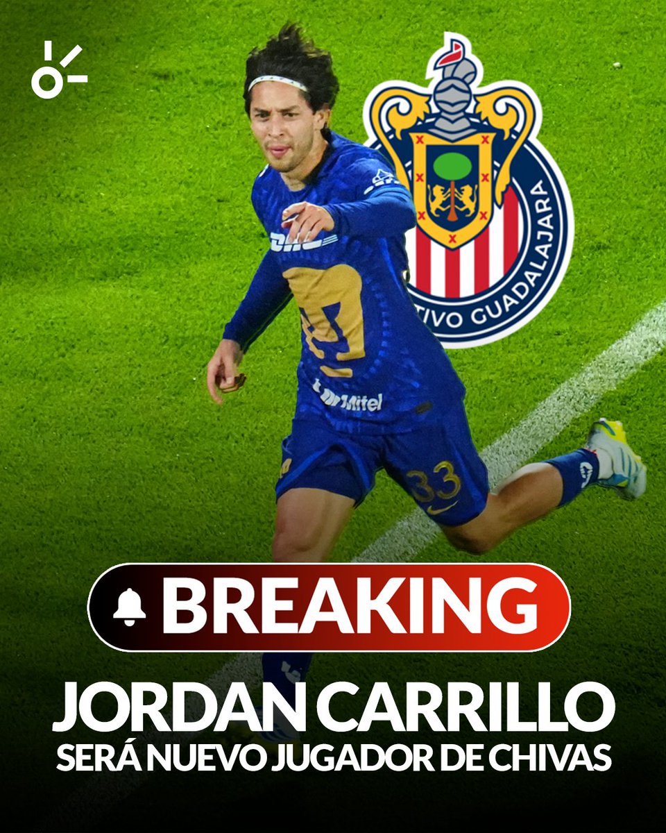 ClaroSports's tweet photo. ¡JORDAN CARRILLO SE VESTIRÁ DE ROJIBLANCO!🚨🙌

Claro Sports pudo saber que el Guadalajara llegó a un acuerdo con Santos Laguna para hacerse de los servicios del mediocampista mexicano de cara al Apertura 2026. 🤯

Carrillo, de 24 años, disputó el torneo anterior con Pumas en calidad de préstamo y ahora continuará su carrera con el Rebaño Sagrado, luego de que ambas instituciones alcanzaran un acuerdo en las últimas horas