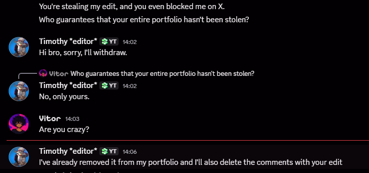 sbardelottoaep's tweet photo. @ytiimothy @TorviSaturno And that's just the one we know about. Who knows how many other editors he did the same thing to. I heard he also stole from another Brazilian editor but I can't confirm that, I don't have proof. But like I said, if he did it to Vitor, who's to say he hasn't done it to others? https://t.co/lsAVre76vo
