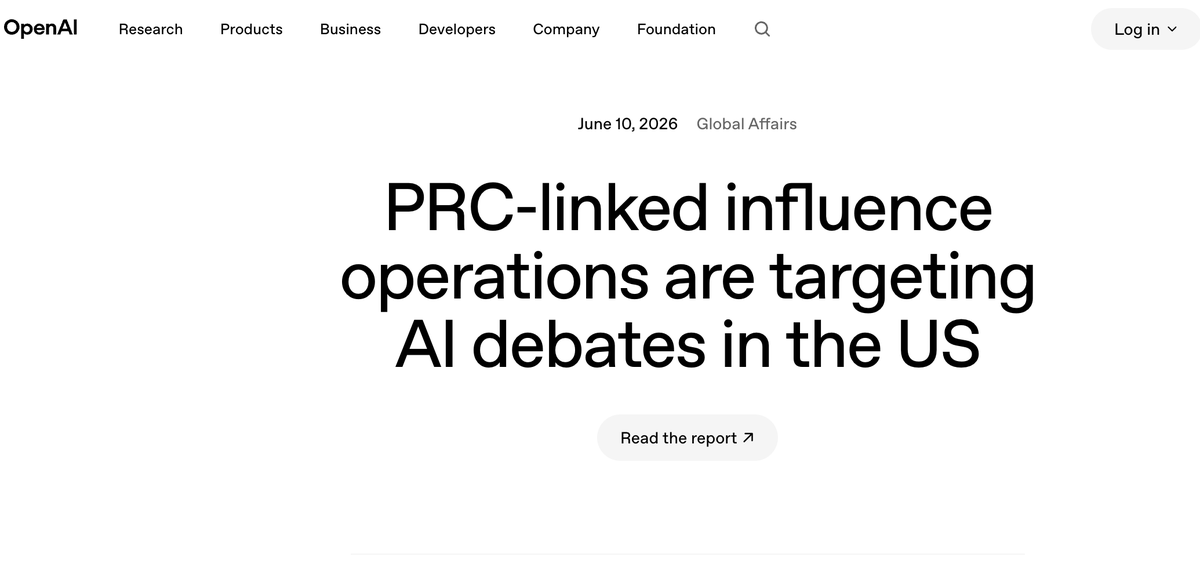 BethanyAllenEbr's tweet photo. And here we have a GOOD version of a China influence report on the same topic — anti-data center sentiment in the US — from an excellent research team at OpenAI.

Why the OpenAI report is great:
— They got the crux of it: This influence operation shows Beijing's INTENT, not its IMPACT.
— China's influence operations latch onto EXISTING, GENUINE sentiment.

"The targeting of OpenAI and US data center buildouts is significant not because the operation appears to have shifted public opinion, but because it shows PRC-origin influence operators testing narratives against AI infrastructure.

"Foreign influence operations have long sought to latch onto existing local issues and sincerely held beliefs, using them to build credibility, amplify divisions or exacerbate public distrust. 

"In this case, the operators attempted to covertly insert themselves into an ongoing American debate about the future of the country’s AI capabilities while hiding who they were and what motivated them."