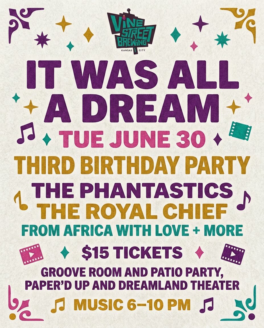 Vinestbrewing's tweet photo. It was all a dream. 

Tonight, Vine Street celebrates year three with Paper’d Up, Dreamland Theatre, The Phantastics, The Royal Chief, From Africa with Love, and more.

 $15 tickets: https://t.co/k55zkwwJLQ https://t.co/ERQnsIOuMV