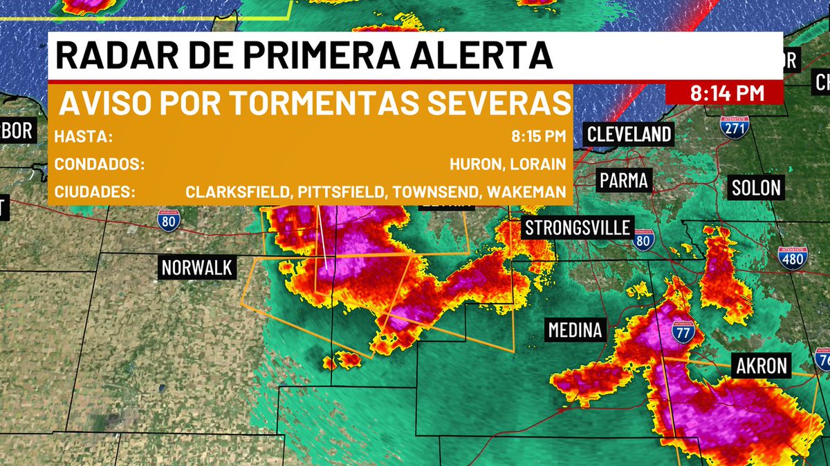 TelemundoCLE's tweet photo. El Servicio Meteorológico Nacional ha emitido un Aviso de Tormenta Severa para Lorain, Erie, Medina, Huron hasta el 6/10 9:00PM más detalles en https://t.co/ywEEeTs4Gl #ohwx https://t.co/i8FHySW1cf