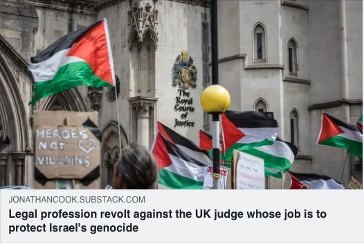 Jonathan_K_Cook's tweet photo. Judge Johnson so rigged the trial of anti-genocide activists that 1000s of legal professionals have urged him to step down from the sentencing hearing. But Johnson's dirty work is not yet complete.

Matthew Alford reads my latest: https://t.co/jzrCgt3pr2 https://t.co/pPxRUTGZGX