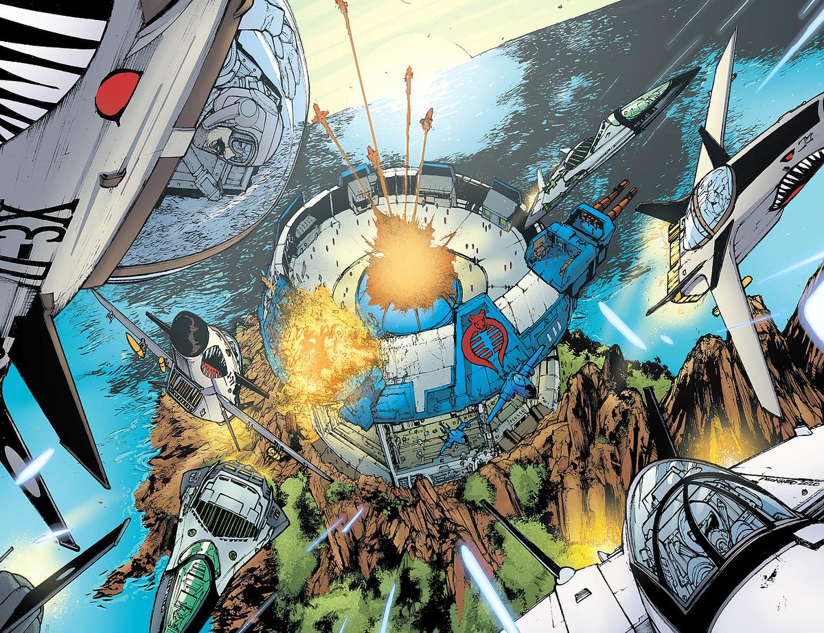 ClassicGIJoe's tweet photo. G.I. Joe air power takes out a Terror Drome! From G.I. Joe A Real American Hero #279 with artwork by Alex Sanchez. https://t.co/jg0GNBX07O
