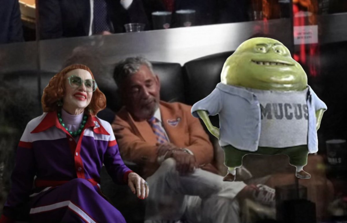 MikeBeauvais's tweet photo. New York Knicks owner James Dolan’s guests for Game 4 in his private box are Aunt Gladys and the Mucinex Monster. https://t.co/bBiL6G0g7E