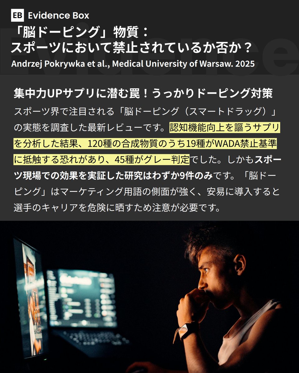 evidence_box's tweet photo. @evidence_box 
脳機能を高めるサプリで出場停止になるかも？ https://t.co/7TOGLAlYMS