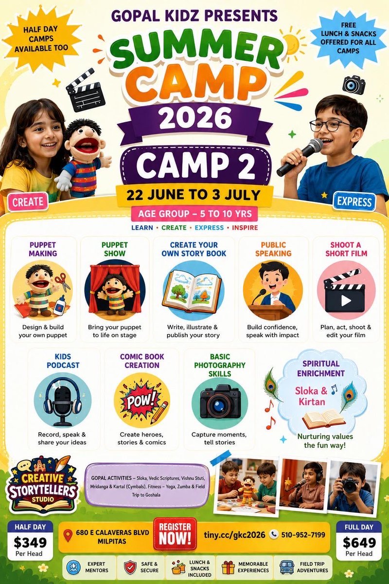 kbmandir's tweet photo. 🚨 *Last Day to Register: JUNE 14th!*                              🚨  ⏳ 

Hurry — only a few seats left across ALL Gopal Kidz Summer Camp 2026 sessions! 

*Register Now* : https://t.co/vvFGS9awL3                                    📱 *Contact*: 510-952-7199 https://t.co/Wz5WpplB5F