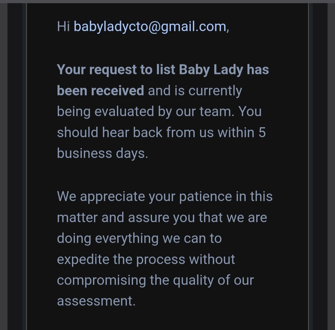 BabyLadyMemes's tweet photo. 🦎 CoinGecko Review In Progress

Today isn't about hype.

It's about progress.

The Baby Lady CoinGecko listing application has officially been received and is now being evaluated.

Every milestone matters because every milestone is earned.

✔ Fair Launch
✔ LP Tokens Burned
✔ 15.3% Additional LP Position Locked for 4 Years
✔ Active Community
✔ Ongoing Development

Thank you to every holder, supporter, creator, and community member who helped make this possible.

Now we keep building.

💖

#BabyLady #BBLady #TON #CryptoCommunity