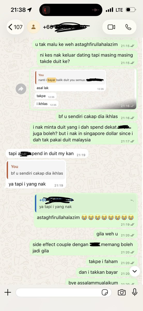 meinmokhtar's tweet photo. Gf baru msg ex lama pakwe dia minta duit balik yang pakwe dia pernah spent dekat ex. Betoi punya gila zaman sekarang https://t.co/0Ppfw7BKbG