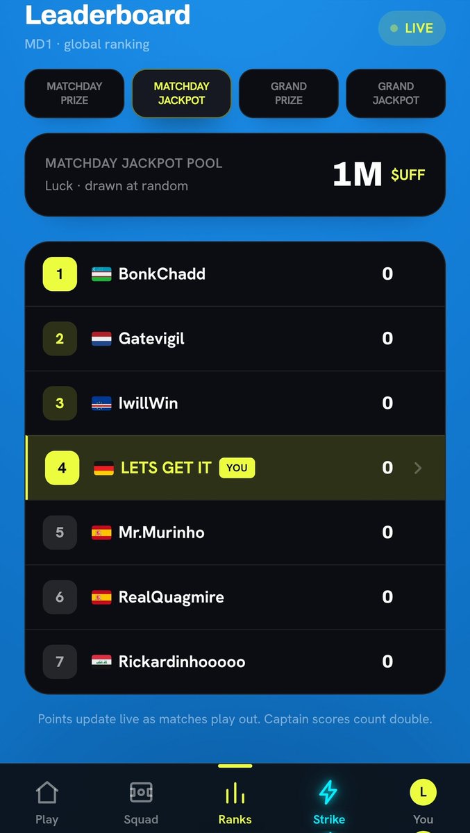 play_uff's tweet photo. 7 squads created, a few more have verified their payments but haven't built a squad yet.

Create your squad before the start of Matchday One to compete for its PRIZE &amp; JACKPOT.

Remember, you can join on any gameday (leg) because we are hosting PRIZES for each one.

- UFF Team. https://t.co/gjUxXP1DhH