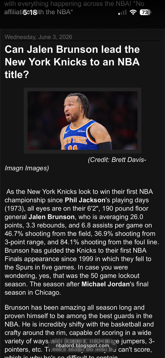 nba_lord's tweet photo. ICYMI: Can Jalen Brunson lead the New York Knicks to an NBA title? https://t.co/Q8a84yiTgf

#NBAFinals #NBA #Knicks #NewYork https://t.co/h1uHggxH2f