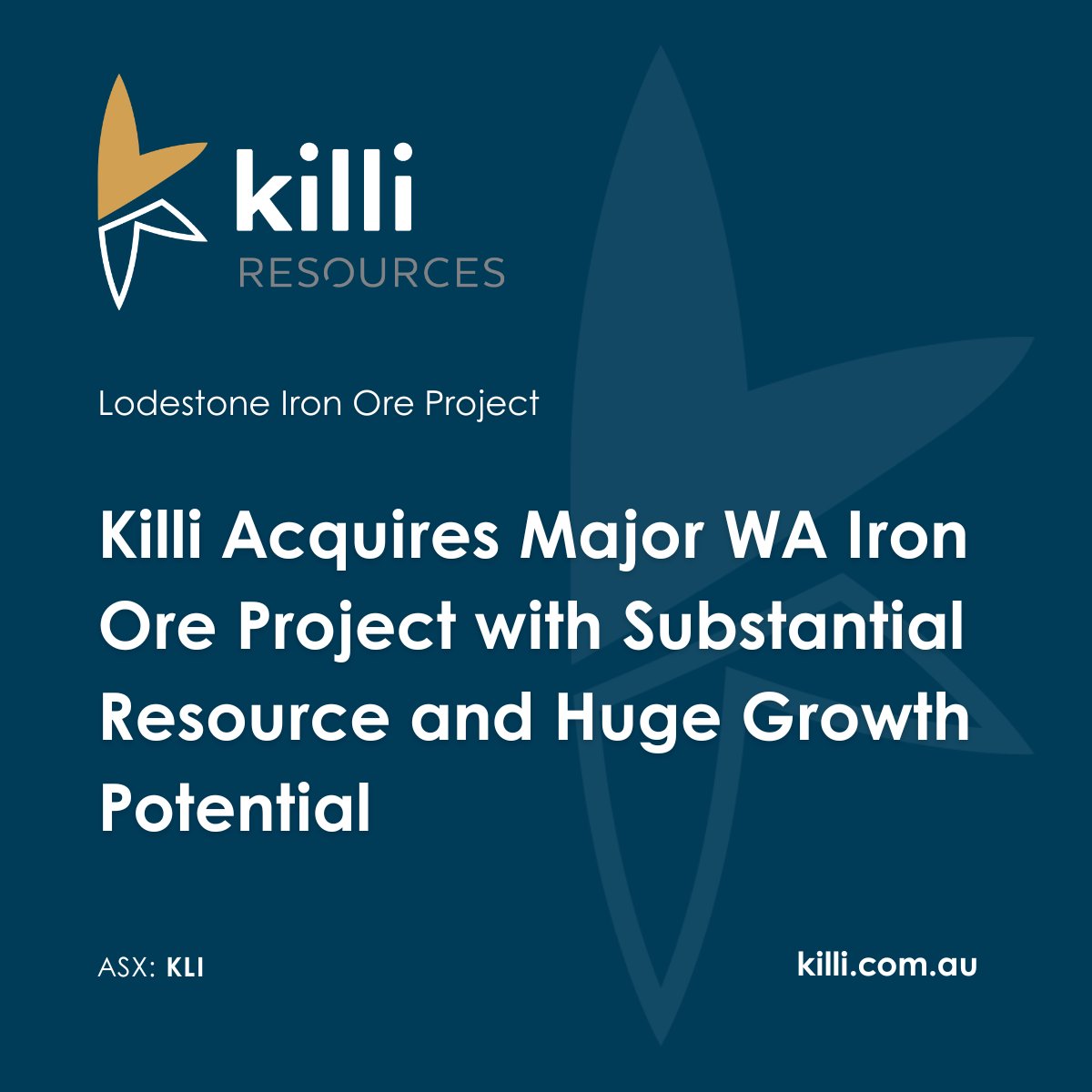 KilliResources's tweet photo. Killi Resources Limited (#ASX: #KLI) is pleased to announce that it has entered into Share Purchase Agreement to acquire the Lodestone Iron Project in WA’s Mid-West region.

Read more: https://t.co/9mkEG8eRlR https://t.co/ybELdWWOh2